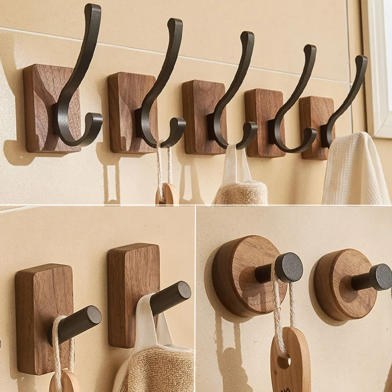 

Black Walnut Wall Hook Coat Rack Key Bag Clothes Hat Robe Hook Hanger Carrying Vintage Wall Hooks To Screw Bathroom Hanging Hook