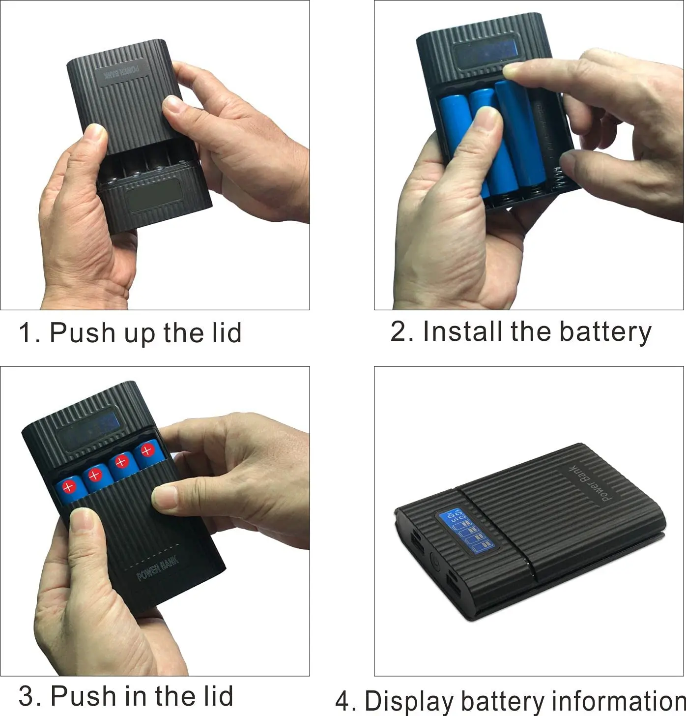 4 PCS Battery Charger Case,Portable DIY Power Bank Box with LCD Display 2 USB Output, Charger for 18650 (Battery not included)