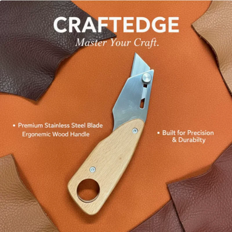 Professional Leather Cutter - Walnut Handle with Razor Sharp Trapezoid Blade for DIY Projects | Long-Lasting Craft Knife