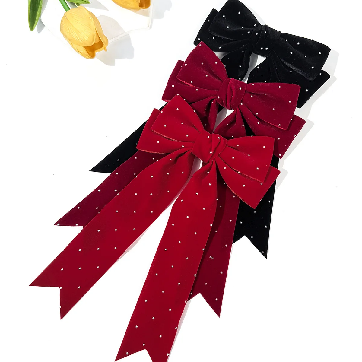 36 قطعة مقاطع الشعر القوس المخملية مع شرابات طويلة حجر الراين ختم القوس الجانب مقاطع Hairgrip للنساء والفتيات السائبة حزمة أغطية الرأس