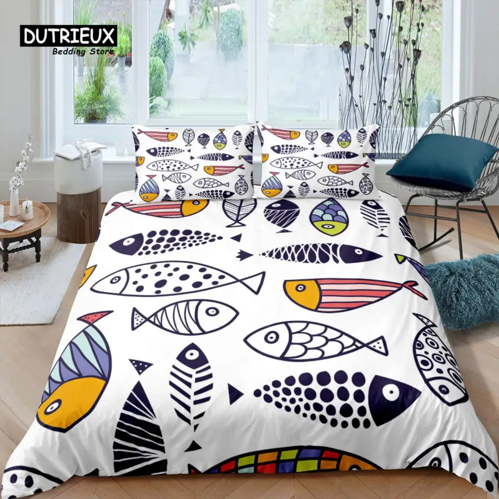 Home Living Luxury 3D Fish Bedding Set Tropical Fish Duvet Cover Pillowcase Queen and King EU/US/AU/UK Size Comforter Bedding