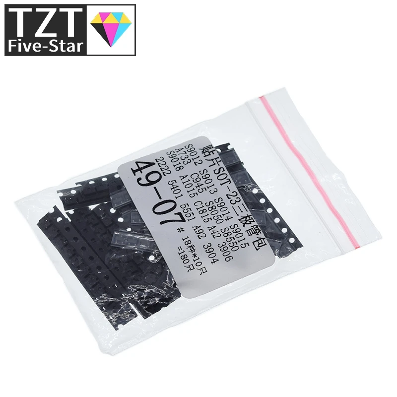 18 أنواع * 10 قطعة = 180 قطعة 2N2222 S9013 S9014 S9015 S9018 S8050 S8550 5551 5401 2N3904 2N3906 C1815