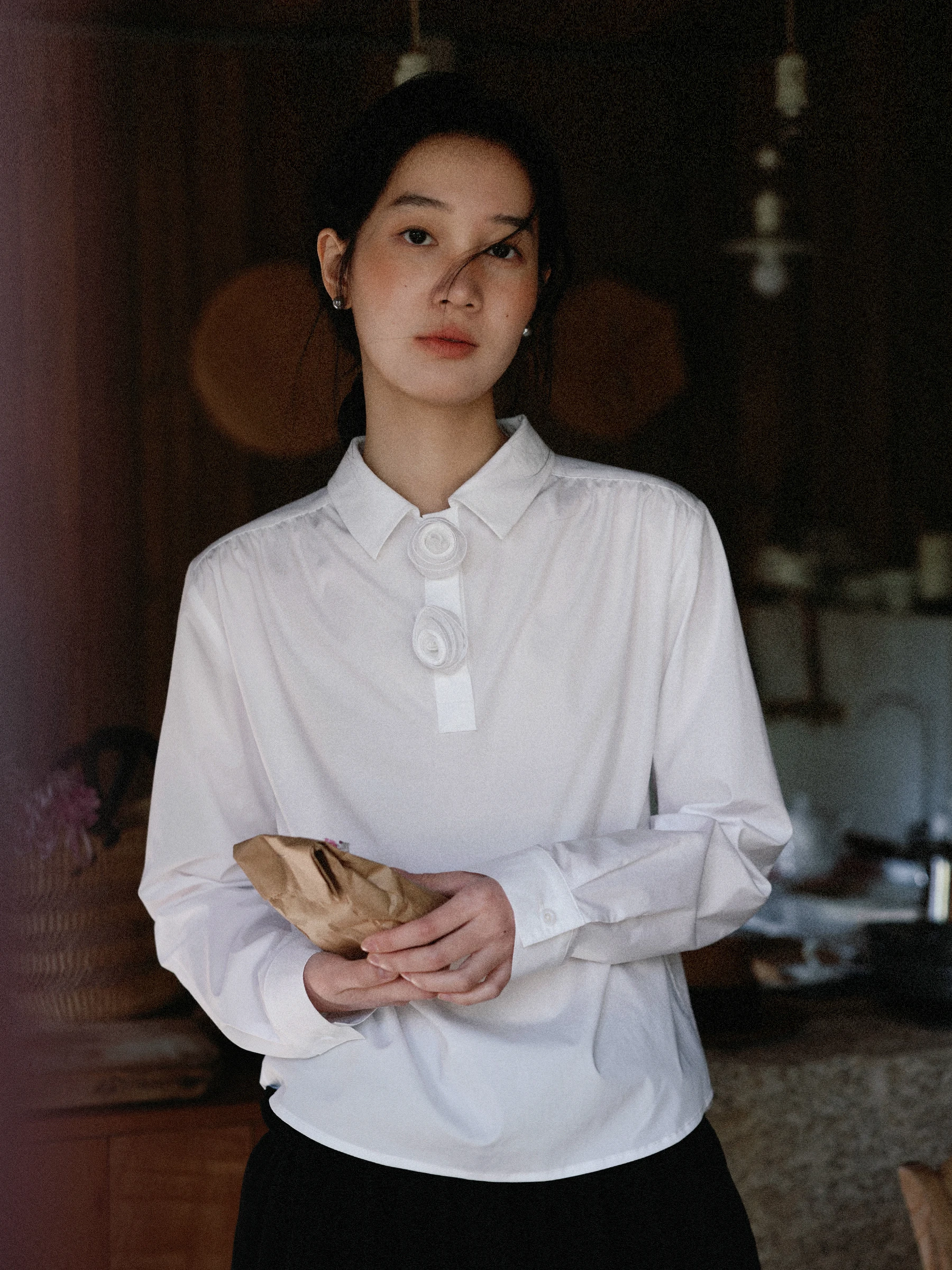 

Munn Ruxi Mountain Wild Spring Collar Long Sve l Fiber irt Women 3D Flower Decorated French Sle Straight Cut