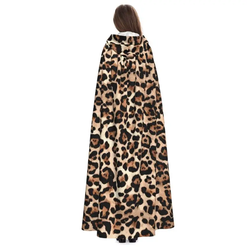 Leopard Print Hooded Cloak Unisex Polyester Hood Cloak Witch Cape Costume Accessory