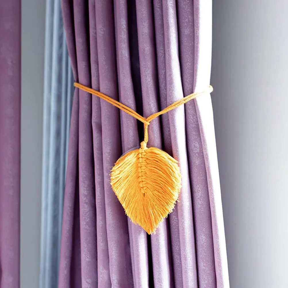 

2pcs Curtain Tiebacks Leaf Shaped Decorative Straps Fixing Ropes Curtains Door Wall Hanging Home Decor Stylish Design Cotton