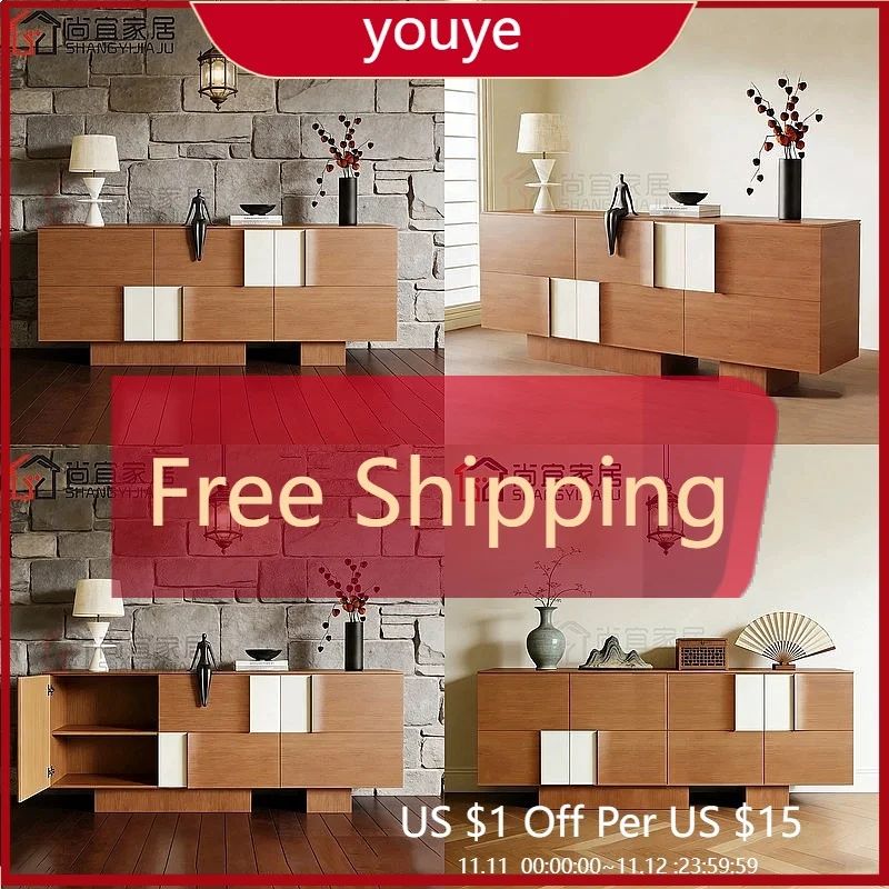 YUI Modern Minimalist Retro Industrial Sideboard Buffet Cabinet, Two-Tone Slim Line Entryway Console Table for Living Room Decor