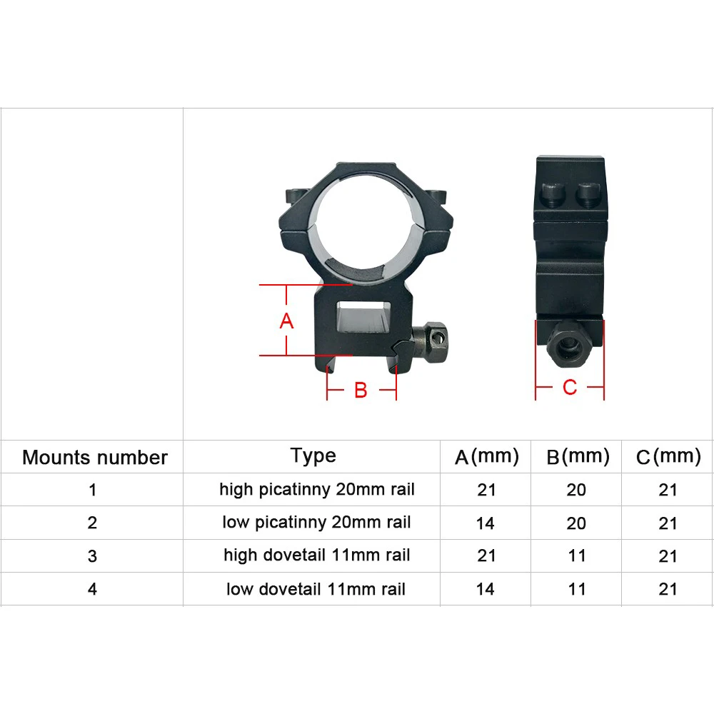 Discovery 30mm / 25,4mm Anello di montaggio per cannocchiale 11mm / 20mm Picatinny Binario a coda di rondine Profilo alto/basso per supporto per