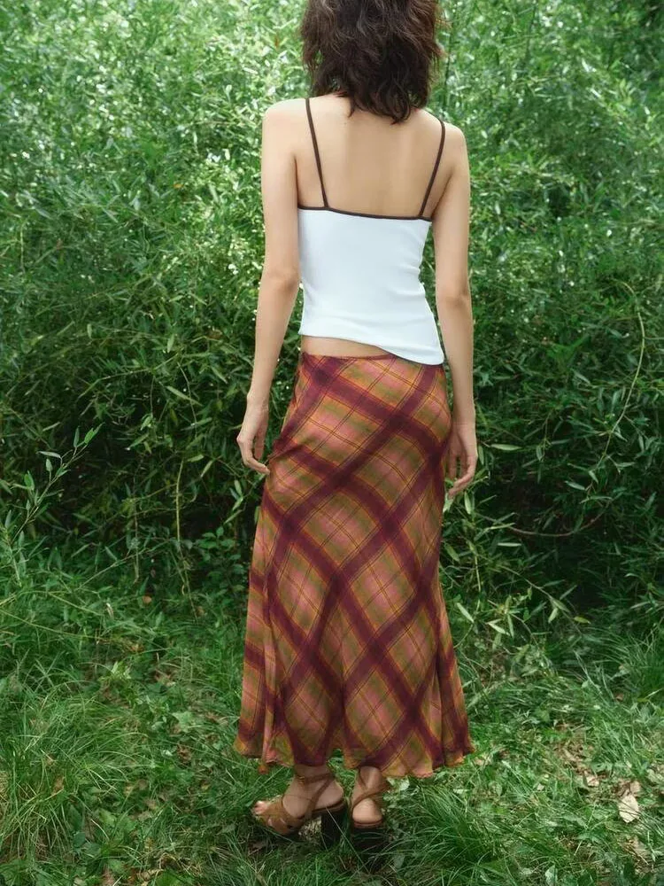 Herfst 2025, nieuwe collectie dames geruite midi-rok mid-taille a-lijn casual faion sexy rokken voor dames stand fit