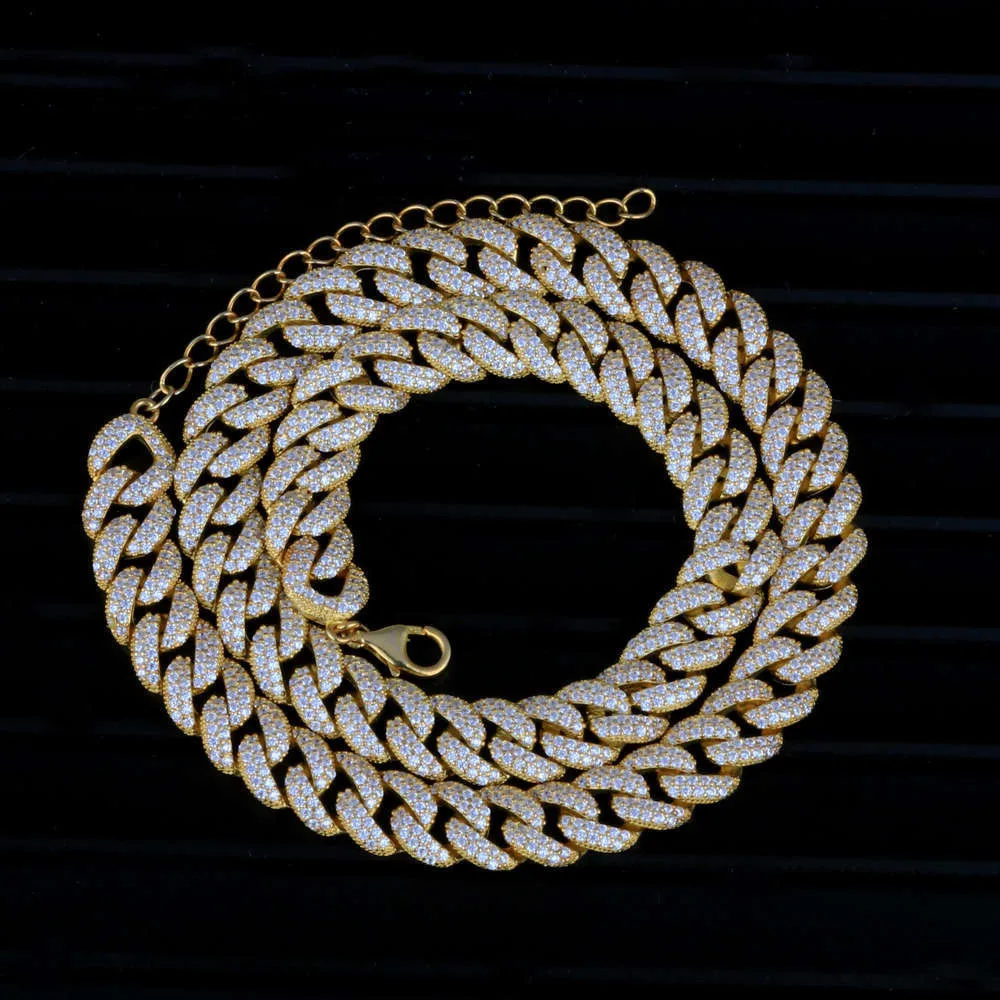 

Amuse из серебра 925 пробы с муассанитом Iced Out, высокое качество, хип-хоп, Майами, кубинская цепочка, позолоченное кубинское звено, ожерелье для мужчин и женщин