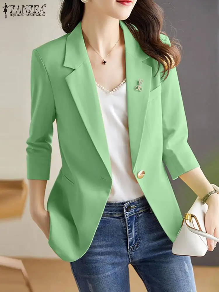 

ZANZEA Female Fashion Long Sleeve Blazer Woman Lapel Neck Solid Jackets Elegant OL Work Outwear Casual Button Shirts Oversized