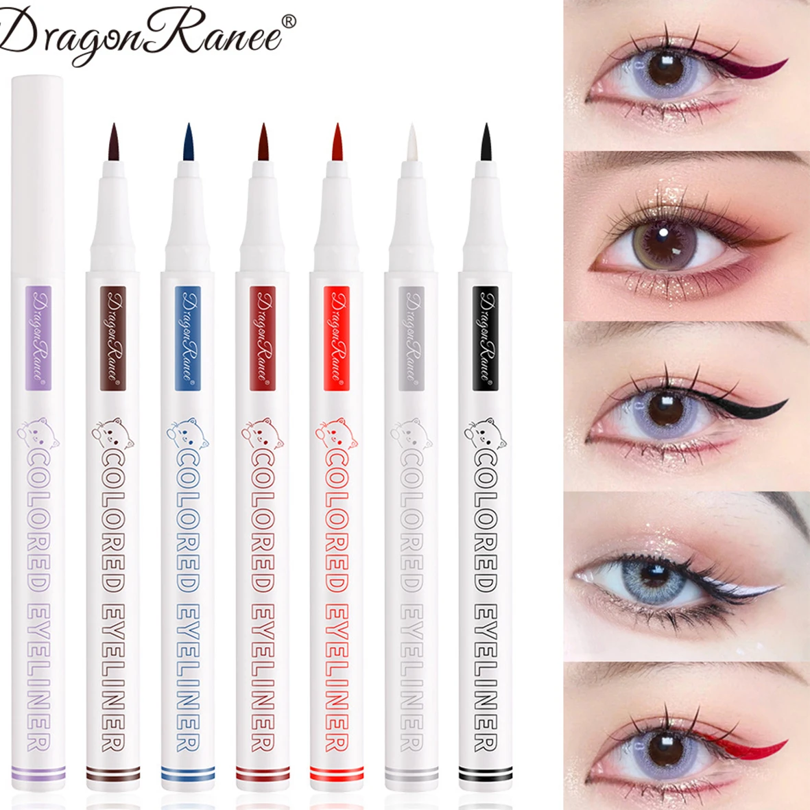 قلم تحديد عيون سائل نحيف وطويل الأمد بـ 10 ألوان من Dragon Ranee، سائل كحل أبيض ناعم للغاية وخالي من اللطخ