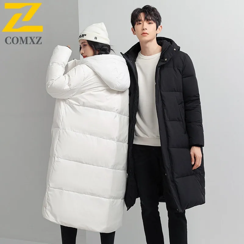 

COMXZ New Padded Jacket Men Hooded Outdoor Hiking Waterproof Coat Casual Mountaineering Warm Cold Protection Mid Long Garment