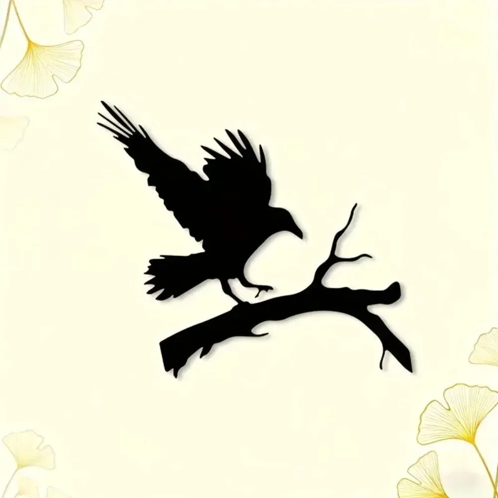 1PC Gothic Crow Aluminum Tin Wall Art Realistic Perching Bird Pattern Vintage Style Art Poster Home Living Room Indoor Wall Deco - view 4