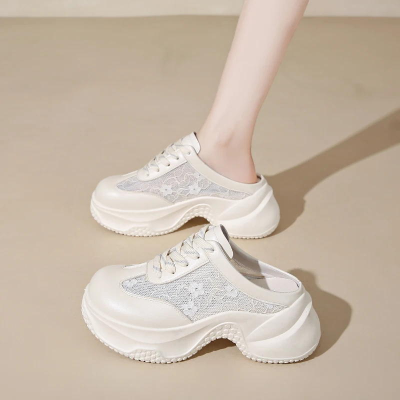 

CRLAYDK/женские сабо, домашние тапочки без шнуровки на танкетке, кружевные прогулочные лоферы с открытой спиной, увеличивающие рост, повседневные женские шлепанцы