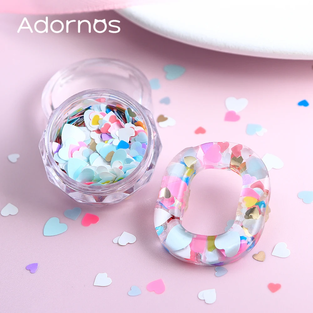 Macaron Color amor corazón lentejuelas resina epoxi molde relleno tamaño mixto forma de corazones brillo escamas relleno de resina materiales para manualidades DIY