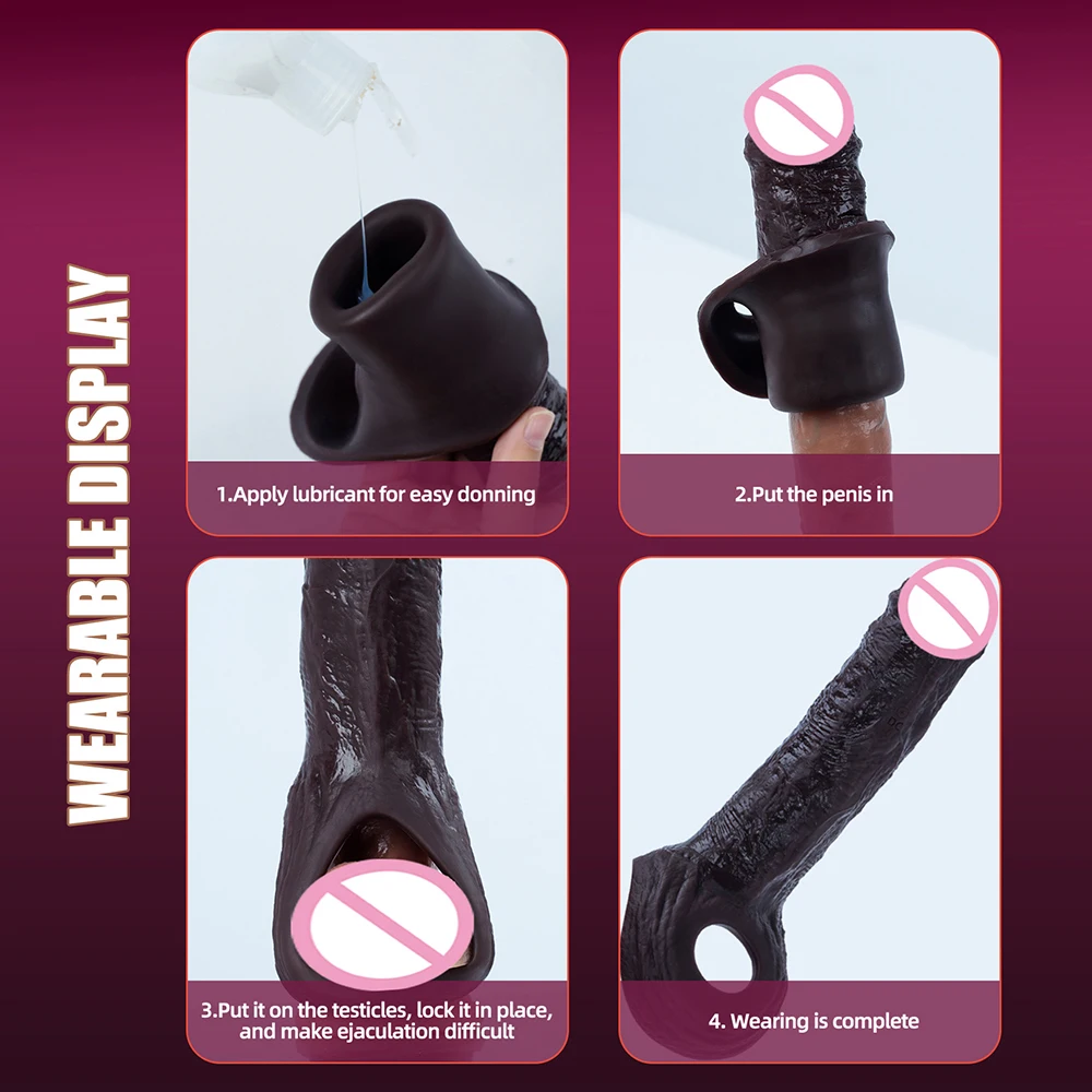 Penis Extender Cock Sleeve Men Adult Sexy Realistic Silicone Delay Ejaculation Enlargement Reusable Condom Training Sex Toys