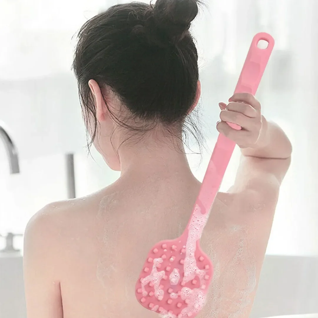 

1pc Soft Silicone Bathing Brush Body Cleansing Exfoliating Massager Back Scrubber with Handle Skin Washer Tools Bath Accessories