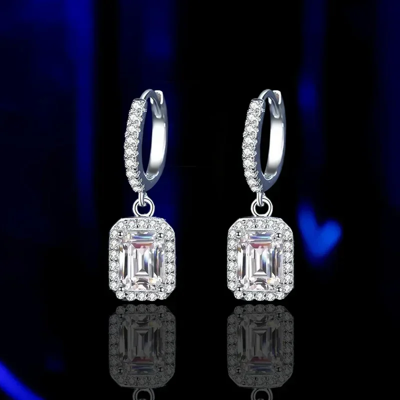 

Brilliant 1/2 CT Moissanite Diamond Emerald Cut Drop Earrings for Women, Platinum PT950 Female Erarring Wedding Birthday Gifts