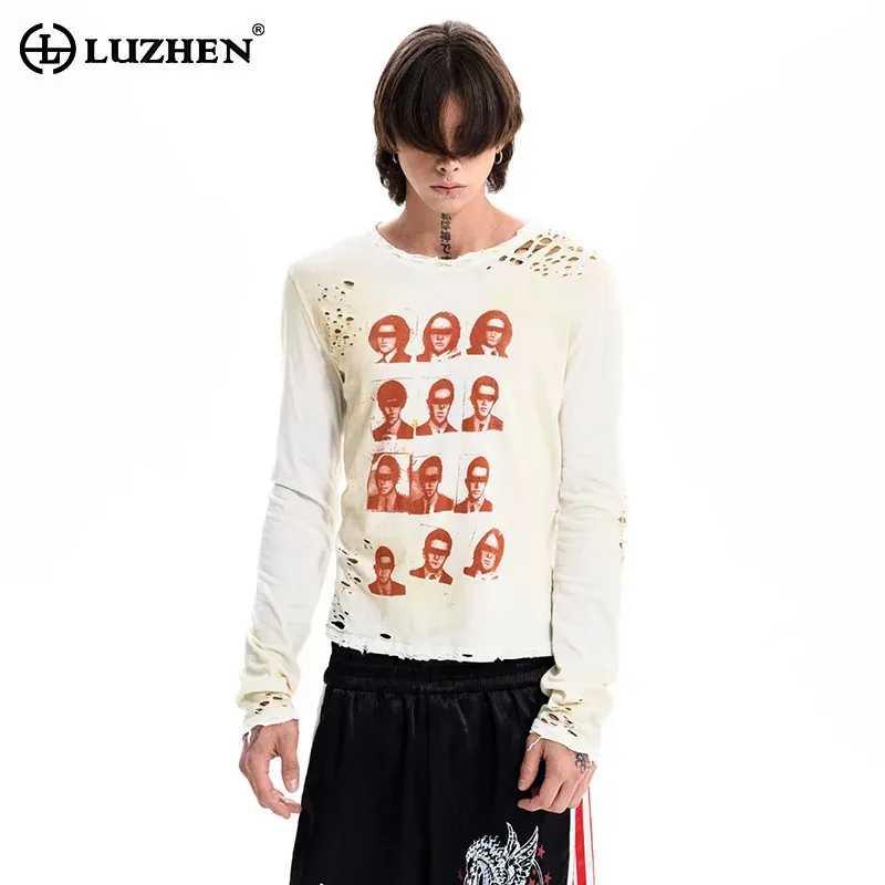 LUZHEN 2026 New American Style Printed Round Neck Casual T-shirts Men's Fashion Handsome Pure Cotton High Quality Clothes JY8683