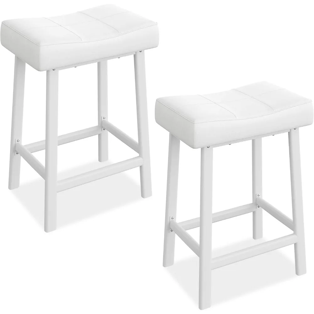 

Counter Height Bar Stools Set of 2, 24 Inch Barstools for Kitchen Island Counter, Upholstered Padded Saddle Chairs wi