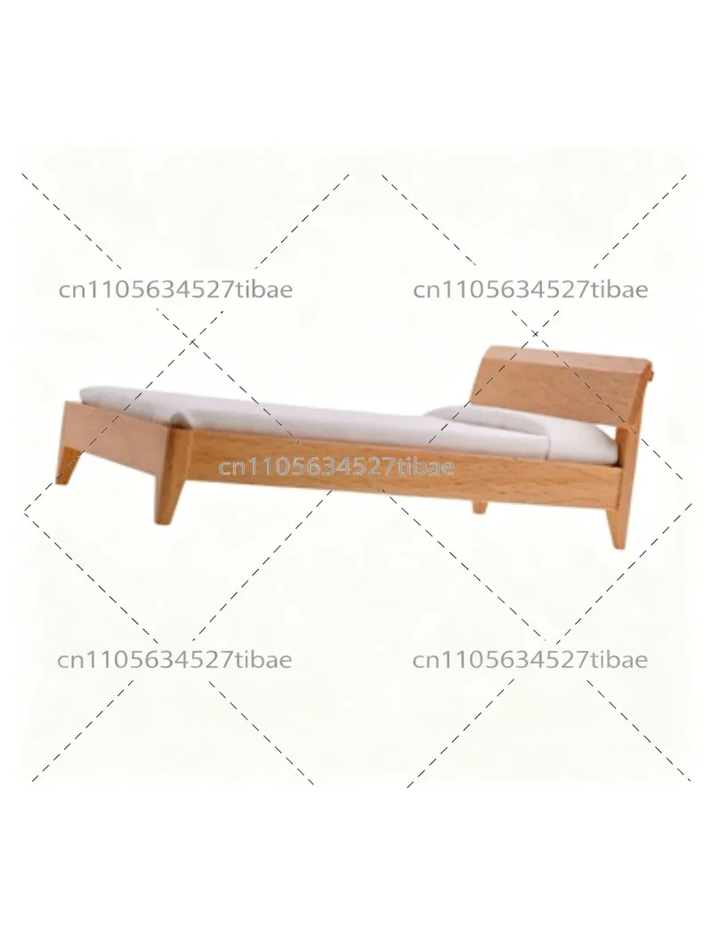 Doll House Single Bed with Mattress Wood Miniature Furniture for DIY Cottage Room Decor