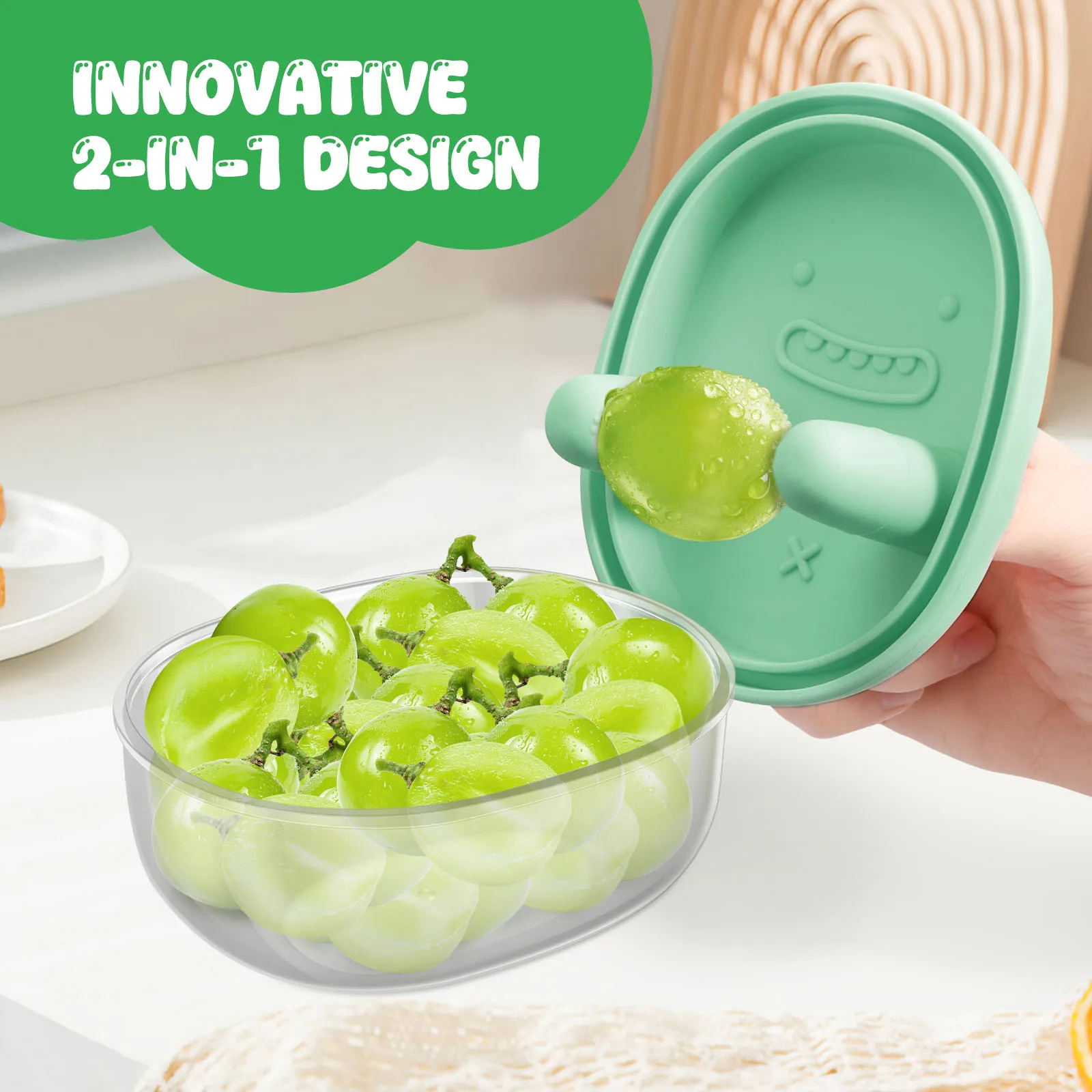 2Pcs Snack Finger Container 2 in 1 No Mess Snack Container Silicone Lid with Fingertip Cover for Cookies Fruit Vegetable Nut