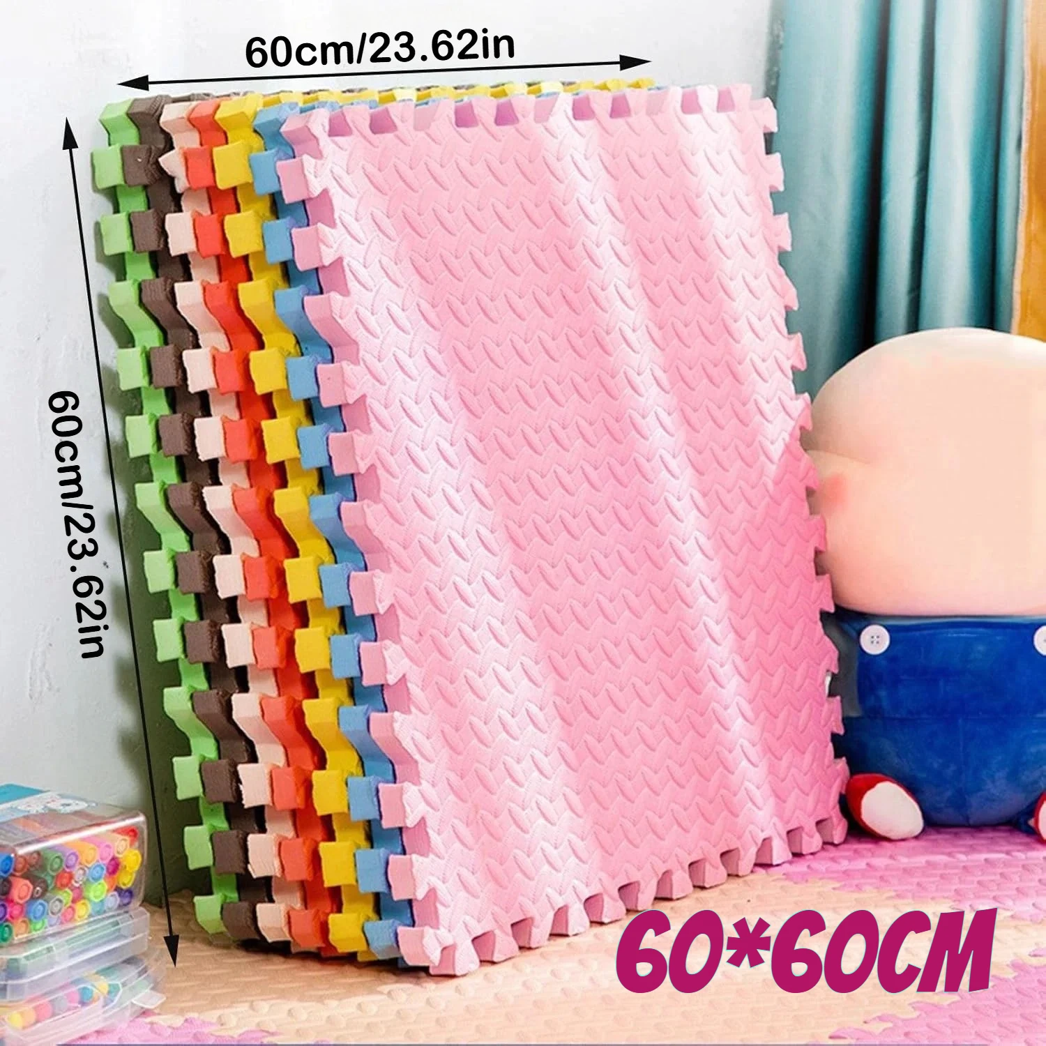 6PCS Interlocking EVA Foam Floor Mat 60x60cm Large Area Rug Bedroom Carpet Soft Non-Slip Play Mat Home Decor