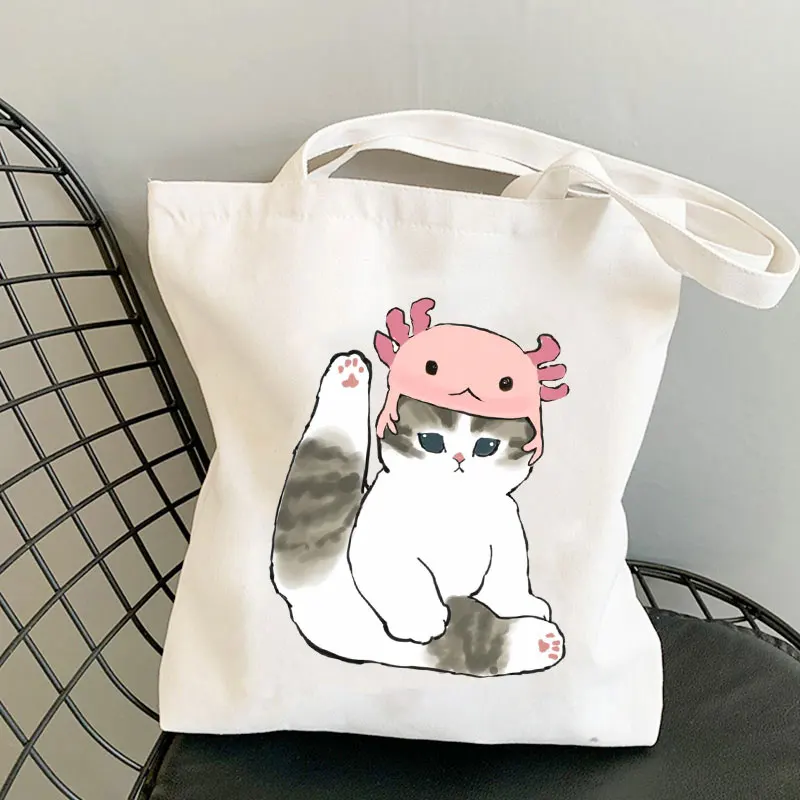 Cute Cat Bags Large Capacity Harajuku Cartoon Vintage Hip Hop Shopping Bag Canvas Bag Funny Women's Shoulder Bags Kawaii Girls