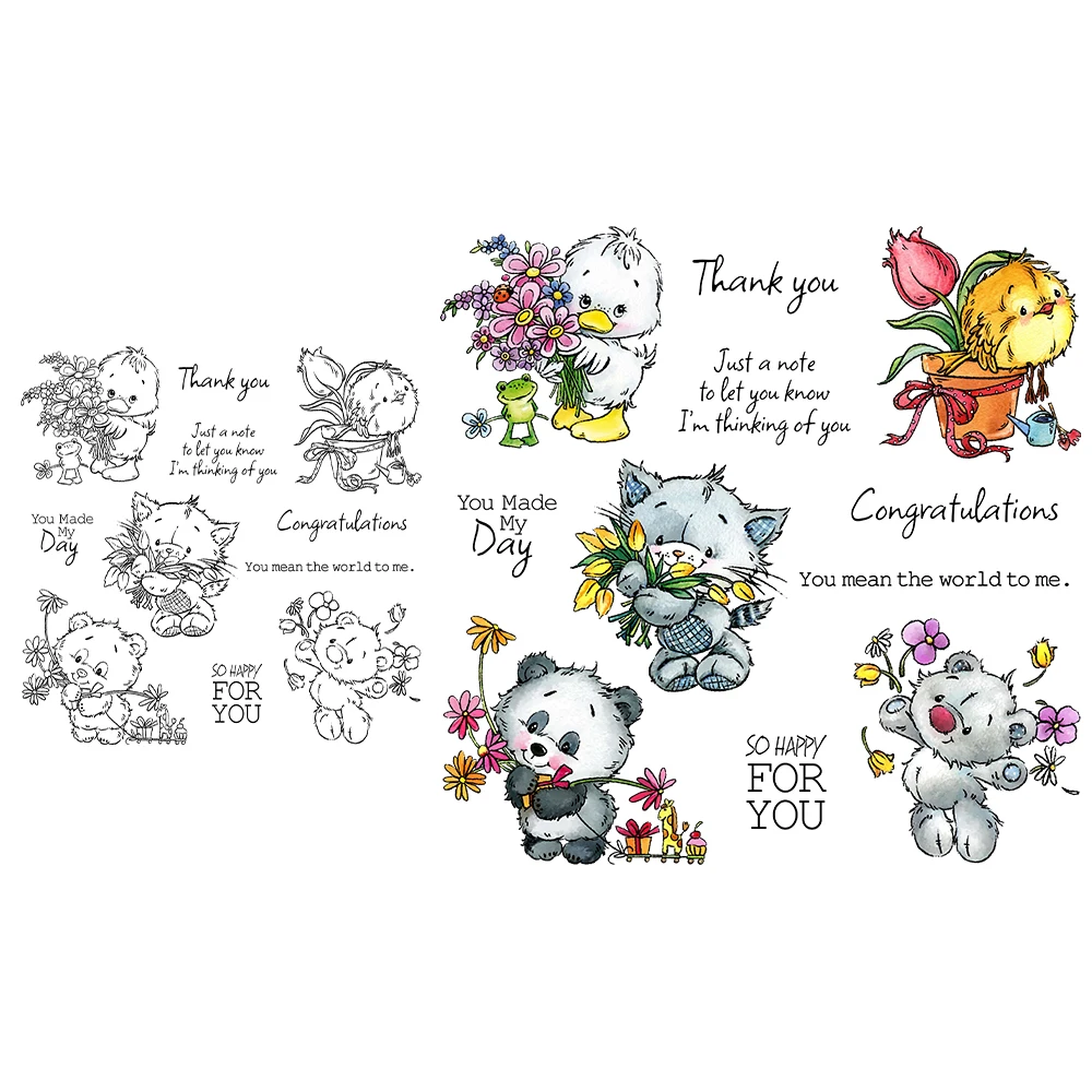 Mangocraft Cute Animals And Flowers Clear Stamp DIY Scrapbooking Supplies Silicone Stamp For Card Making Albums Crafts Decor
