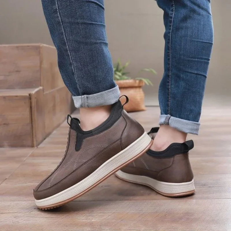 

Men's Winter New Thickened Fleece Lined Merino Wool Snow Boots High Top Thick Sole Anti Slip Slip On Casual Korean Design