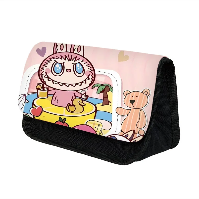 New Labubu Women's Makeup Bag Elementary School Cartoon Cute Large Capacity Double Pencil Case Polyester Pencil Bag Wholesale