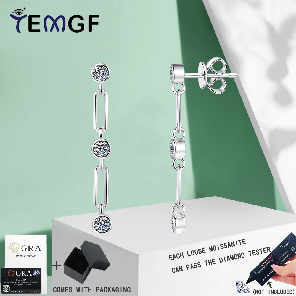 

TEMGF Hot Sell S925 Sterling Silver Tassel Earrings Full 3mm Moissanite Bubble Ear Studs for Women Girls Fine Jewelry With GRA