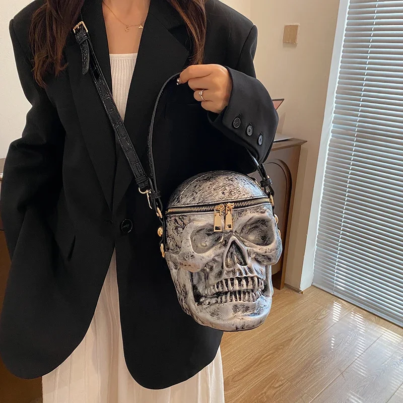 Halloween Skull Bag for Women Designer Luxury Handbags and Crossbody Sling Purse Spooky Party Bag Gothic Trick or Treat Gift Bag