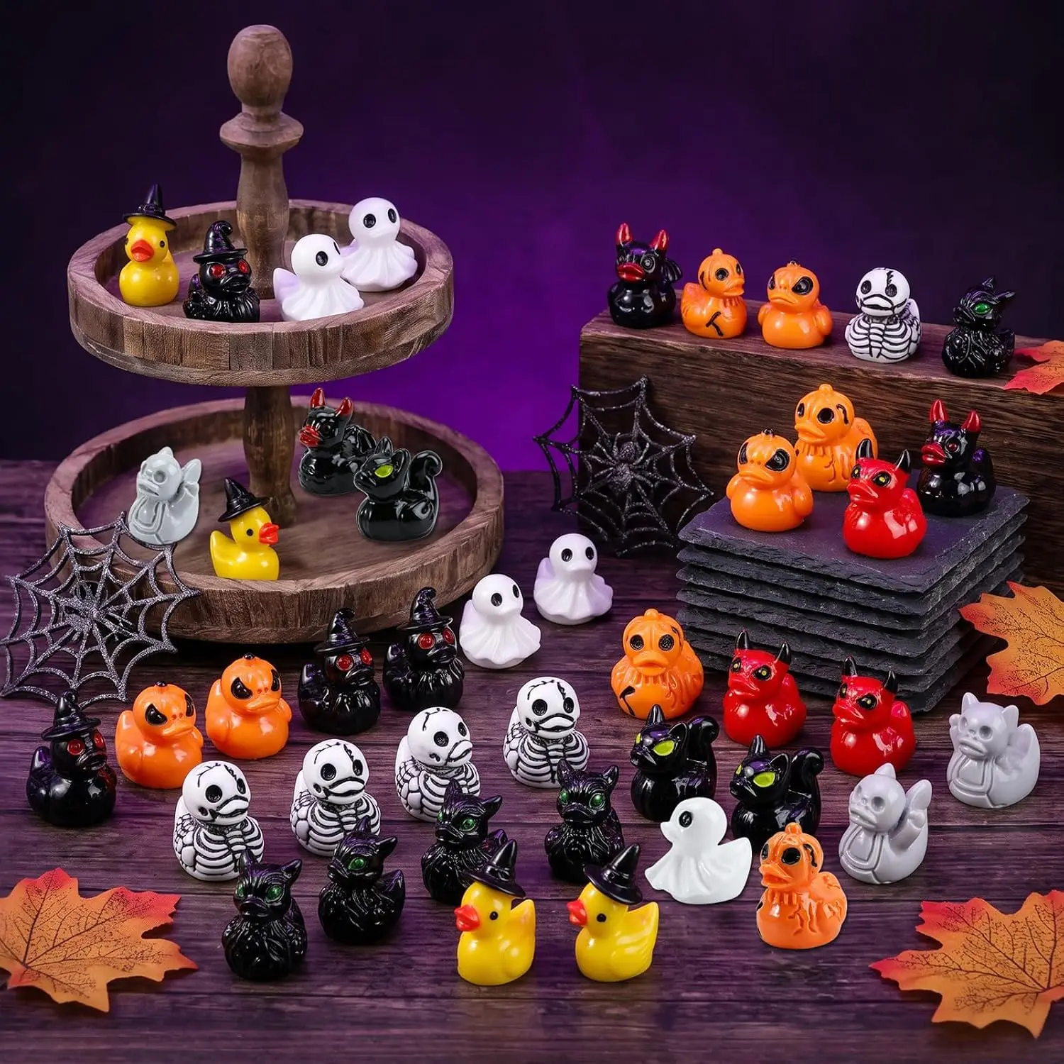 36Pcs Halloween Mini Resin Ducks Tiny Figurines Hide and Seek Game Dollhouse Miniatures Halloween Party Decoration
