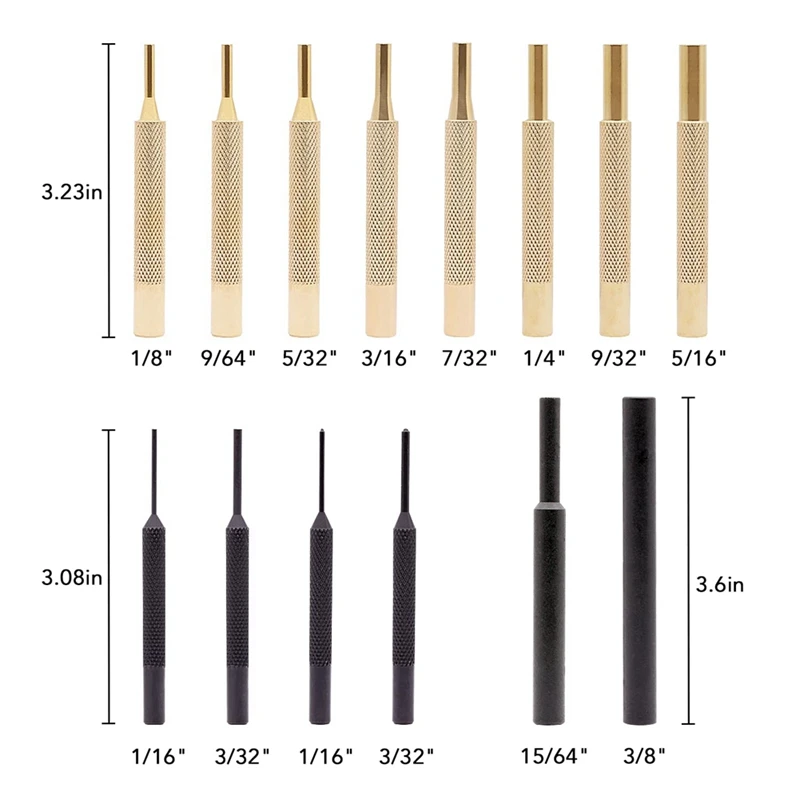 Professional Roll Pin Punch Set & Hammer Replacement With Brass, Steel, Plastic Punches And Interchangeable Hammer Head