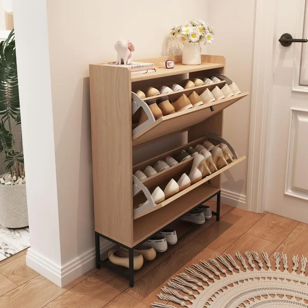 

Freestanding Shoe Cabinet - Modern Narrow Organizer for Hallway, Bedroom, and Entryway (Natural), Shoe Cabinets