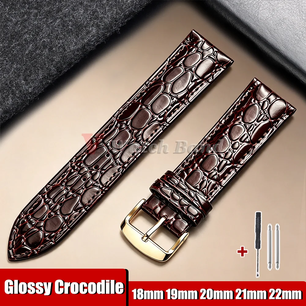 Glossy Straps Vintage First-layer Calfskin Leather Watch Band 18mm 19mm 20mm 21mm 22mm Men Women Replacement Universal Bracelets