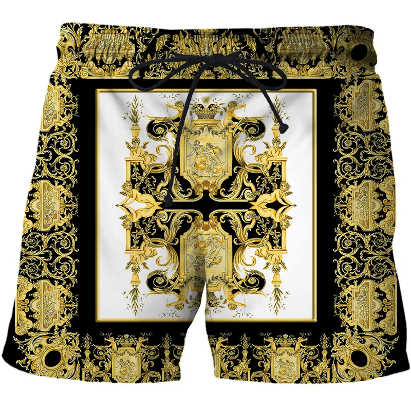 Bañador de playa Hawaiano 3D para hombre, pantalones cortos de hielo dorado de lujo, ropa de baño para vacaciones, bañadores informales para