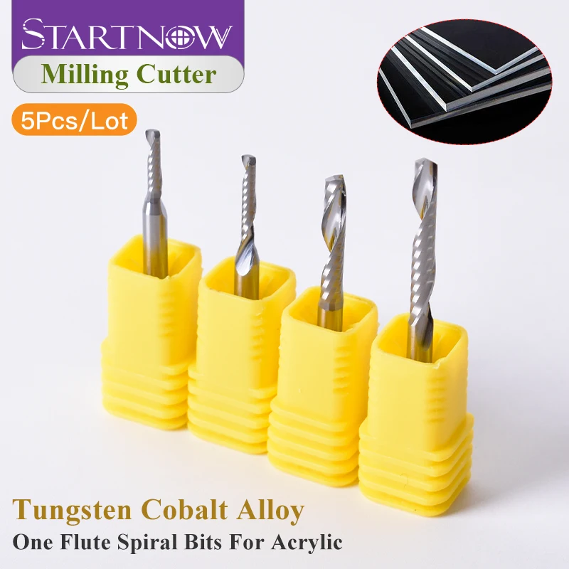 Startnow 5 Pieces/Lot Acrylic Single-Edge Spiral Drill Bit Carbide End Mill CNC Milling Cutter Carbide End Mill Cutting Tool