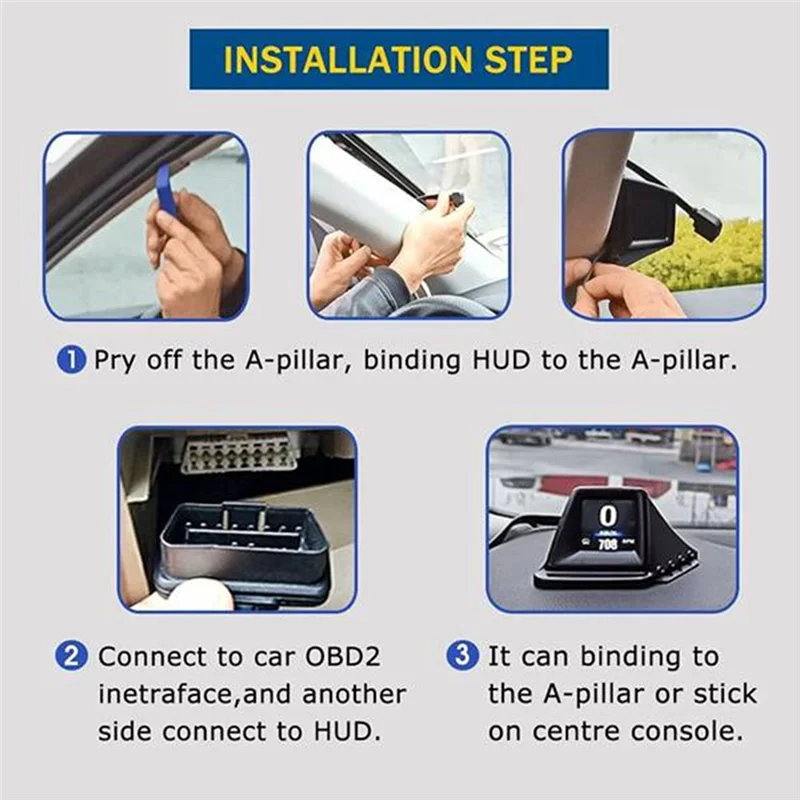 Pop Car Head Up Display, A-Pillar HUD OBDII & GPS Dual System, Speed, RPM, Overspeed Warning, Multi-Function HUD Gadget Accessor