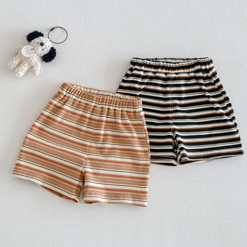 2026 New Summer Children's Stylish Striped Loose Simple and Versatile Elastic Waist Shorts