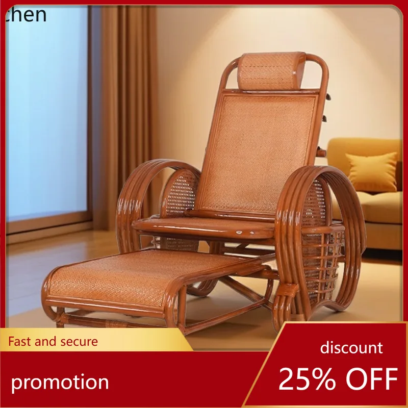 

HXL Natural Real Rattan Adjustable and Extendable Beach Lounger Balcony Leisure Chair
