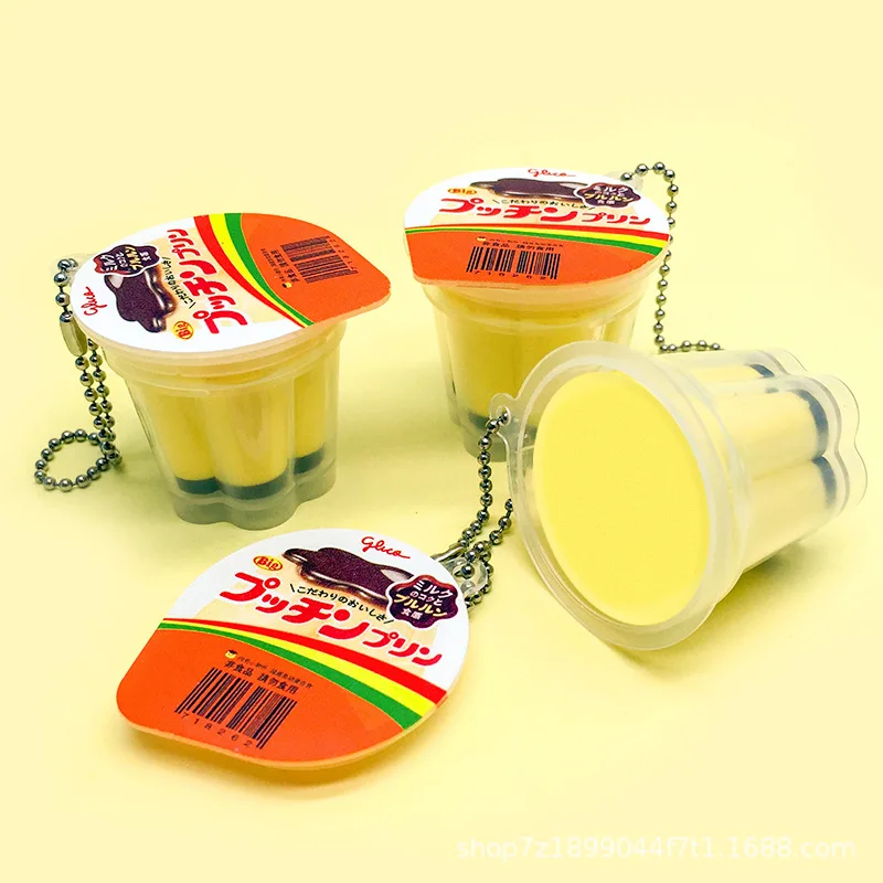 Amarelo rosa pudim chaveiro comida jogar reduzir pressão chaveiro fragrância antiestresse fidget alívio do estresse mochila decoração