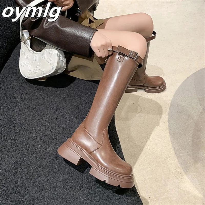 Slim and minimalist brown casual thick soled long boots for women's 2023 new autumn small tall riding boots black boots