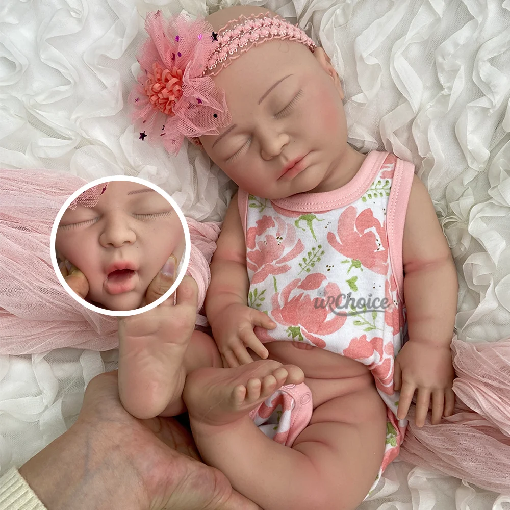 

22Inch Solid Silicone Reborn Baby Girl Doll Artist Collection Open Mouth Washable Reborn Bebe 3D Painted Skin Lifelike Newborn