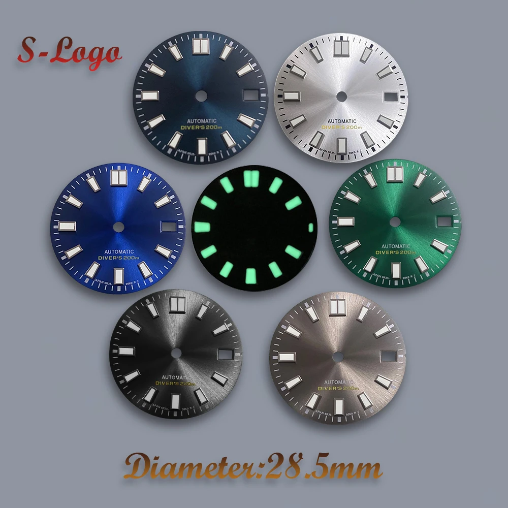 

28.5mm NH35 Dial S Logo Sunray Dial SUB/SKX007 Dial Suitable For NH35/NH36/4R/7S Movement Green Luminous Watch Accessories