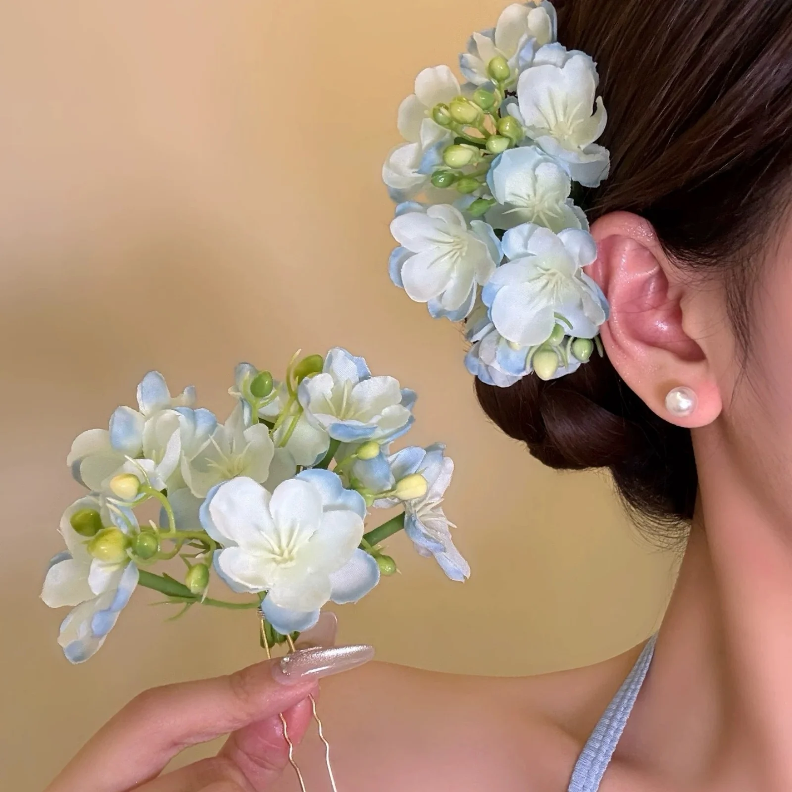 Summer Artificial Flower Hair Pins, Elegant Floral U Shaped Hair Clips, Sweet Bridal Hair Accessories For Wedding Party Outdoor