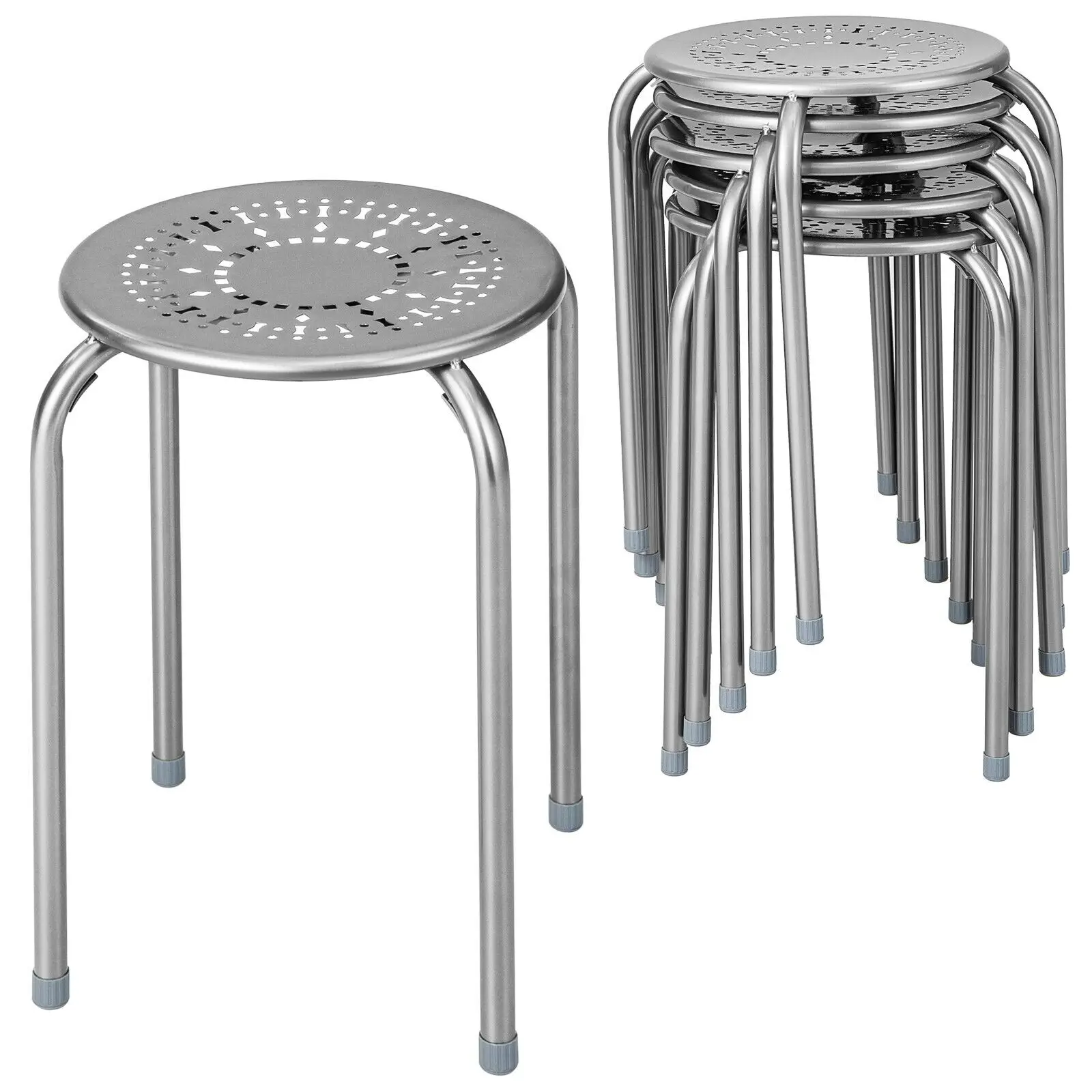 GOFLAME Set of 6 Metal Stacking Stools Round Nesting Bar Stool with X-shape Connection