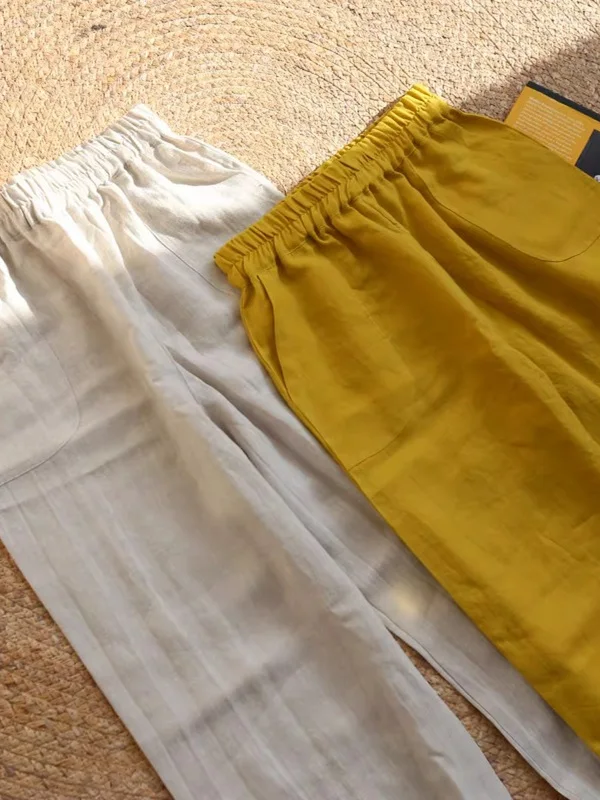 

Высококачественные японские широкие брюки из хлопка и льна с завышенной талией, свободные удобные драпированные брюки-фонарики, повседневные брюки с девятью очками