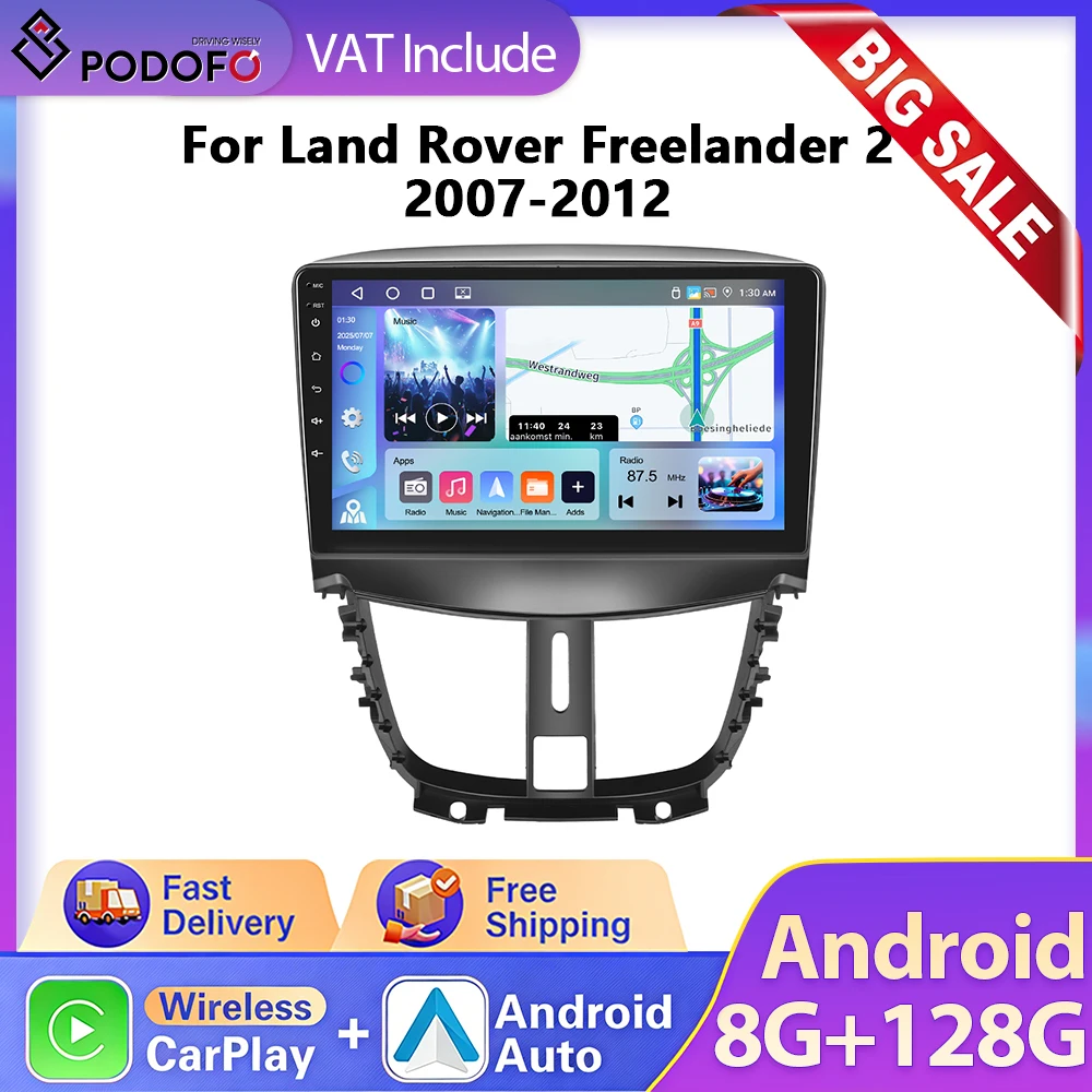 Radio Auto Podofo 6+128G con CarPlay Inalámbrico para Peugeot 207 CC 207CC 2009-2013, Reproductor Multimedia 2Din, Estéreo para Auto, GPS, 4G, Wifi